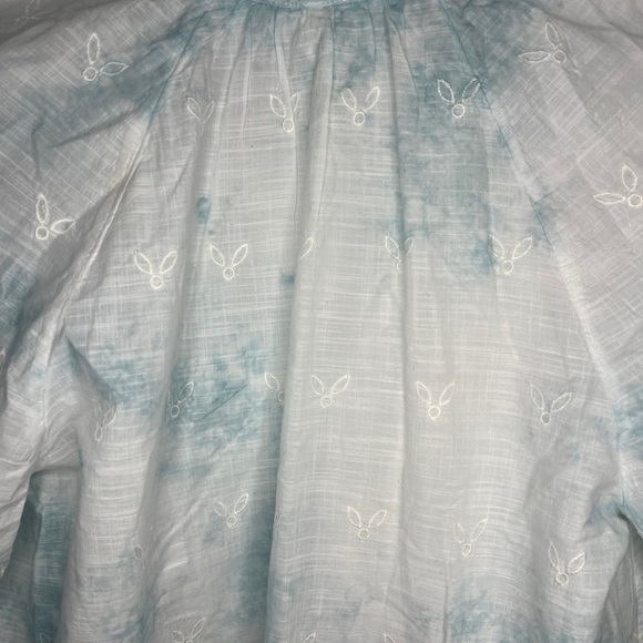 Anthropologie Lace Trimmed Tie Dye and Embroidered Cotton Tie Neck Top - Picture 10 of 15